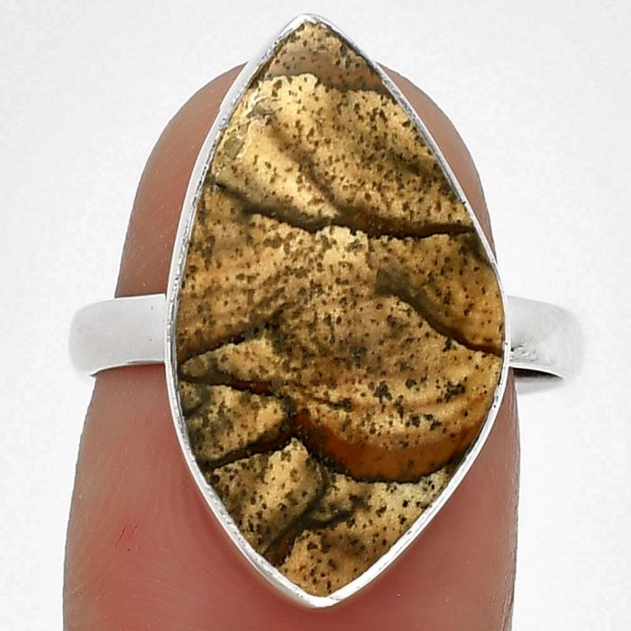 Natural Picture Jasper Ring size-7.5 SDR182890 R-1001, 12x21 mm