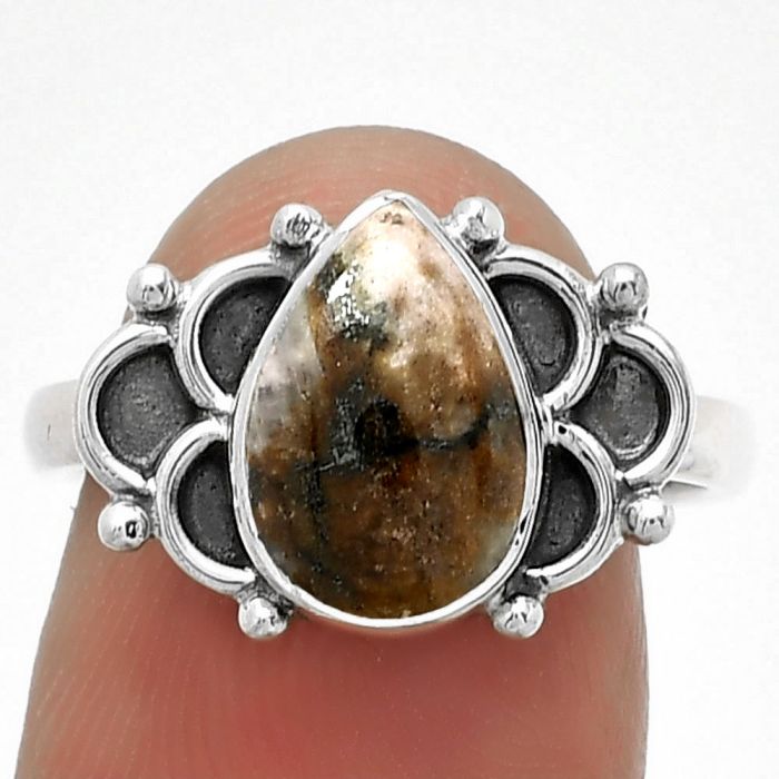 Natural Indian Blanket Jasper Ring size-7.5 SDR183118 R-1104, 7x11 mm