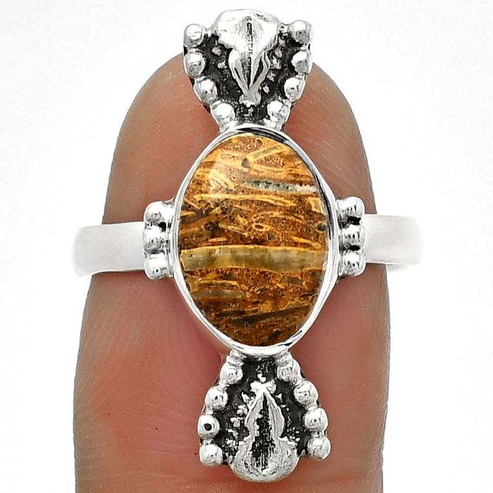 Coquina Fossil Jasper - India Ring size-7.5 SDR183297 R-1126, 8x12 mm