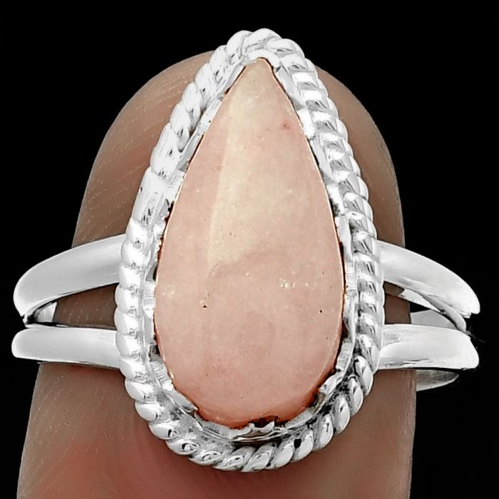 Natural Pink Scolecite Ring size-8.5 SDR183425 R-1474, 8x16 mm