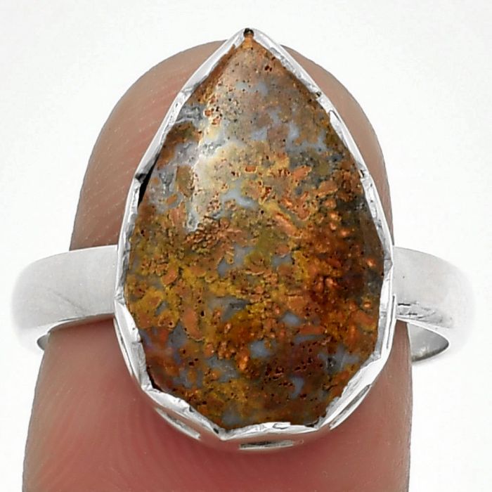 Natural Red Moss Agate Ring size-8.5 SDR183483 R-1428, 12x18 mm