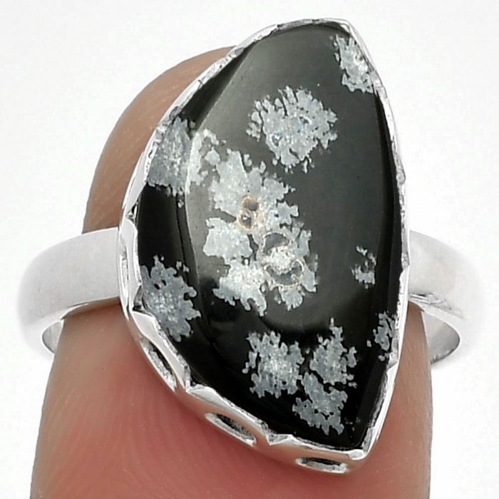 Natural Snow Flake Obsidian Ring size-8 SDR183497 R-1428, 12x19 mm