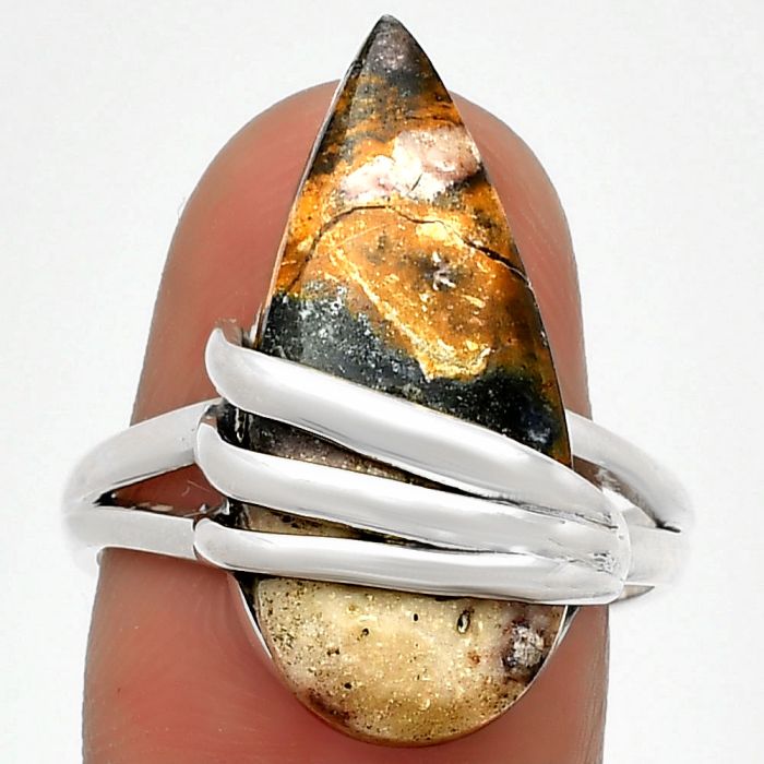 Natural Indian Blanket Jasper Ring size-8 SDR183721 R-1444, 11x24 mm