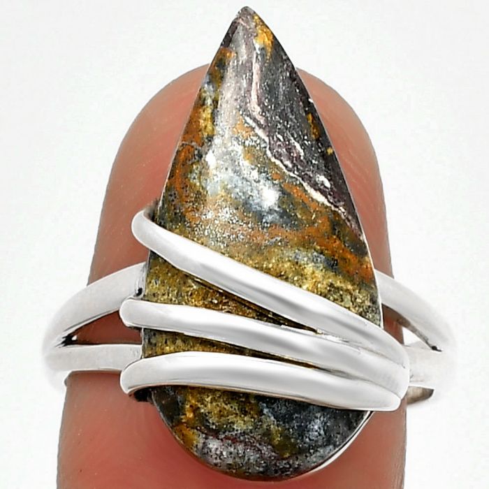 Natural Indian Blanket Jasper Ring size-8 SDR183742 R-1444, 12x23 mm