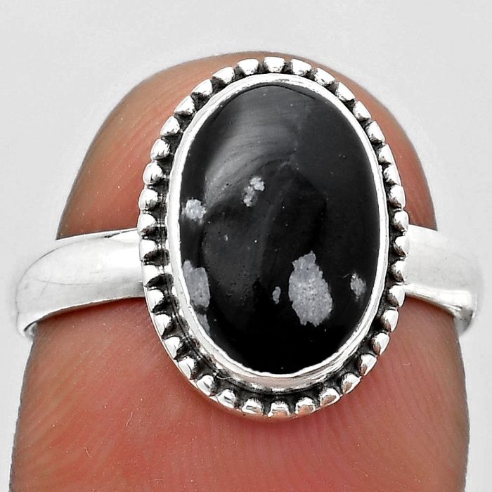 Natural Snow Flake Obsidian Ring size-7 SDR184101 R-1071, 8x12 mm