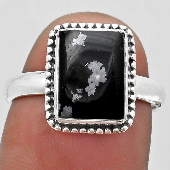 Natural Snow Flake Obsidian Ring size-8 SDR184145 R-1071, 8x11 mm