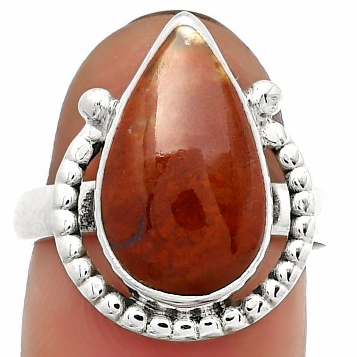 Natural Red Moss Agate Ring size-7.5 SDR184347 R-1518, 10x17 mm