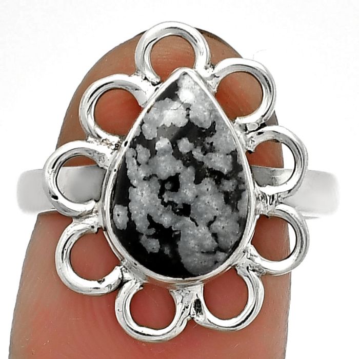 Natural Snow Flake Obsidian Ring size-9.5 SDR184440 R-1527, 9x13 mm