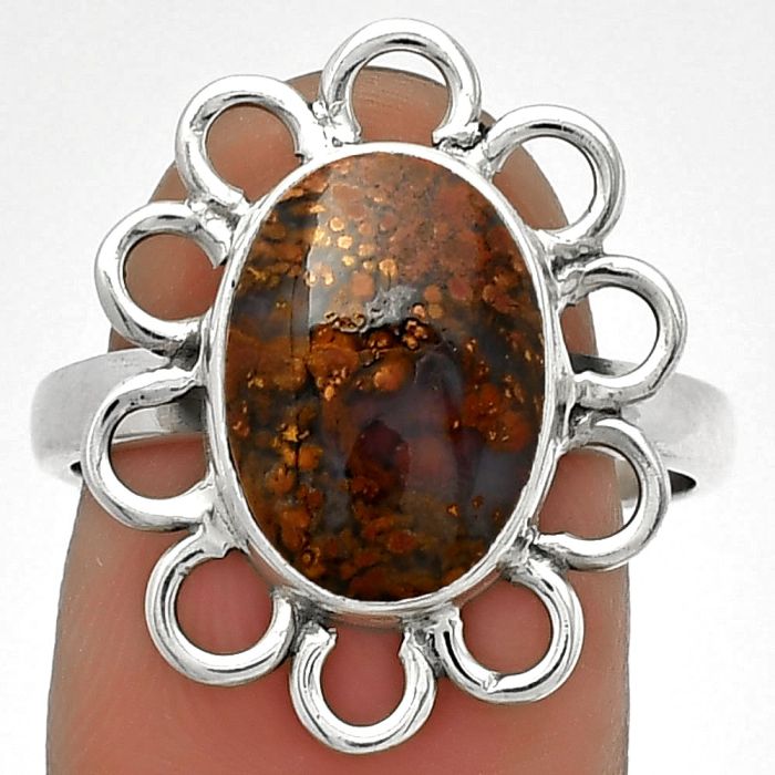 Natural Red Moss Agate Ring size-8.5 SDR184460 R-1527, 9x13 mm