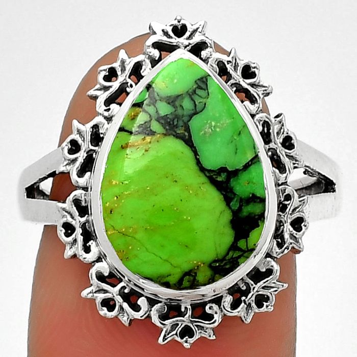 Natural Green Matrix Turquoise Ring size-8 SDR184570 R-1114, 10x14 mm