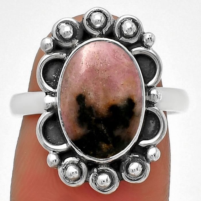 Natural Rhodonite Ring size-7 SDR185364 R-1207, 8x12 mm