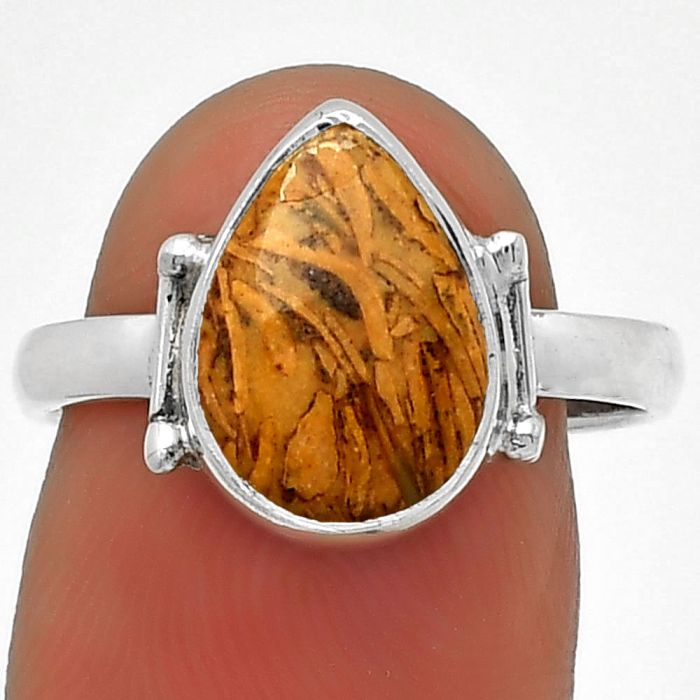 Coquina Fossil Jasper - India Ring size-7.5 SDR185385 R-1193, 8x12 mm