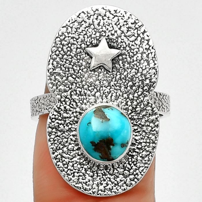 Star - Natural Kingman Turquoise 925 Sterling Silver Ring s.7 Jewelry R-1290, 7x7 mm