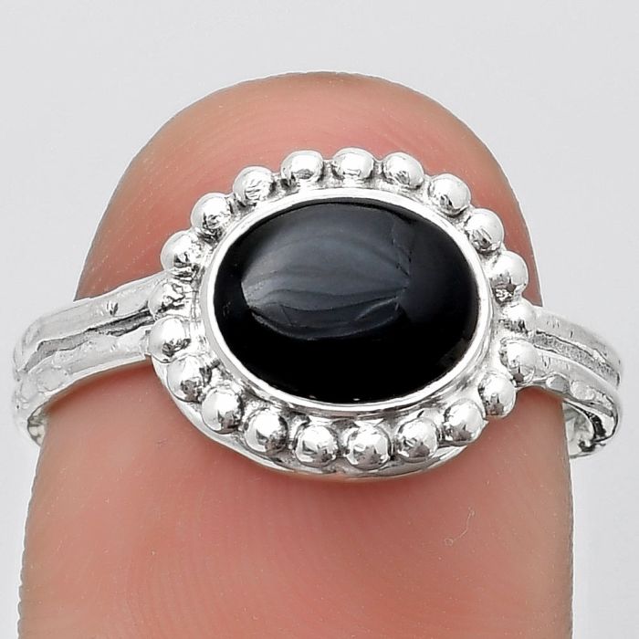 Natural Black Onyx - Brazil Ring size-8 SDR186518 R-1071, 7x9 mm