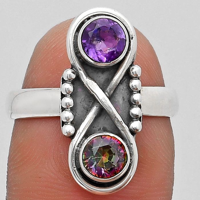 Amethyst - Brazil & Mystic Topaz Ring size-7 SDR186722 R-1516, 5x5 mm