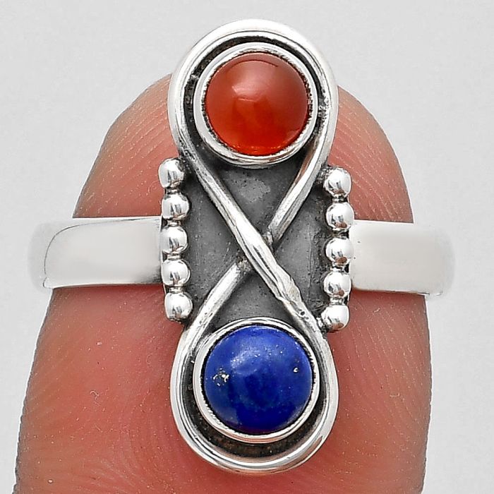 Natural Carnelian & Lapis Lazuli Ring size-7 SDR186731 R-1516, 5x5 mm