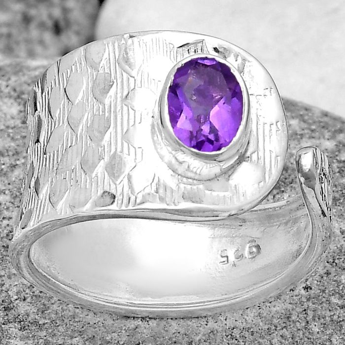 Adjustable - Natural Amethyst - Brazil Ring size-7 SDR187136 R-1319, 5x7 mm