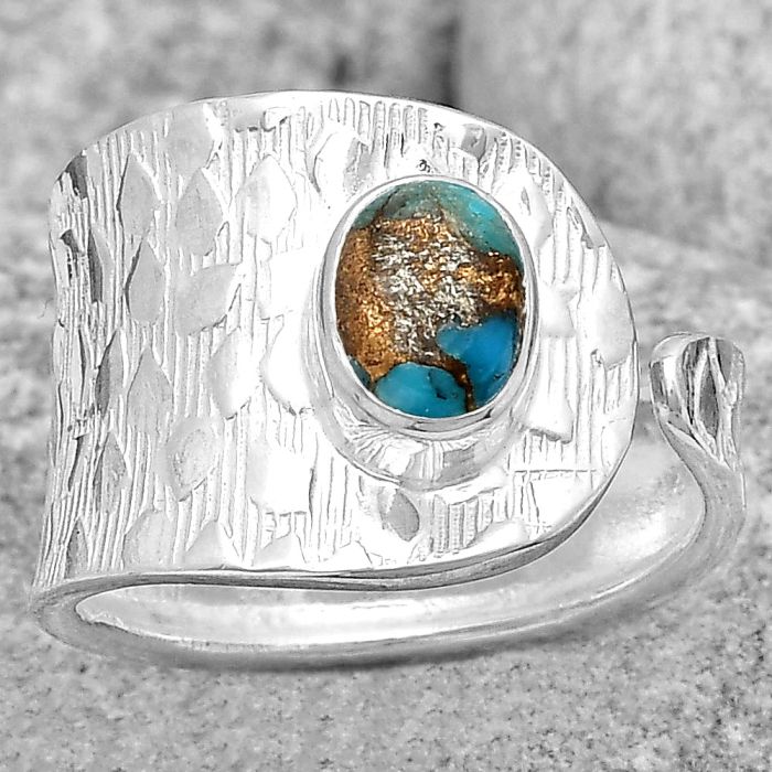 Adjustable - Copper Blue Turquoise Ring size-7 SDR187161 R-1319, 5x7 mm