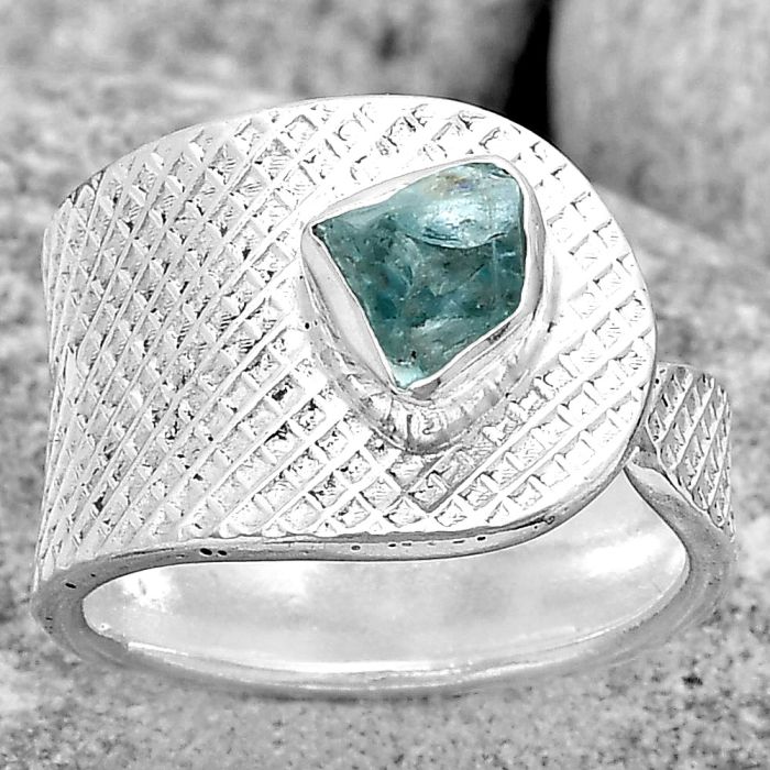 Adjustable - Aqua Apatite Rough Ring size-6.5 SDR187200 R-1319, 6x7 mm