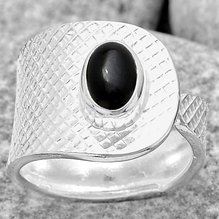 Adjustable - Black Onyx - Brazil Ring size-7.5 SDR187202 R-1319, 5x7 mm