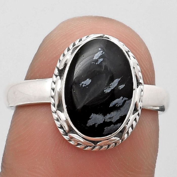 Natural Snow Flake Obsidian Ring size-7.5 SDR187416 R-1196, 8x12 mm