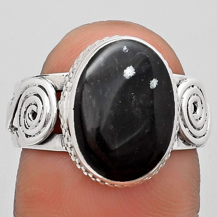 Natural Snow Flake Obsidian Ring size-7 SDR187611 R-1315, 10x14 mm