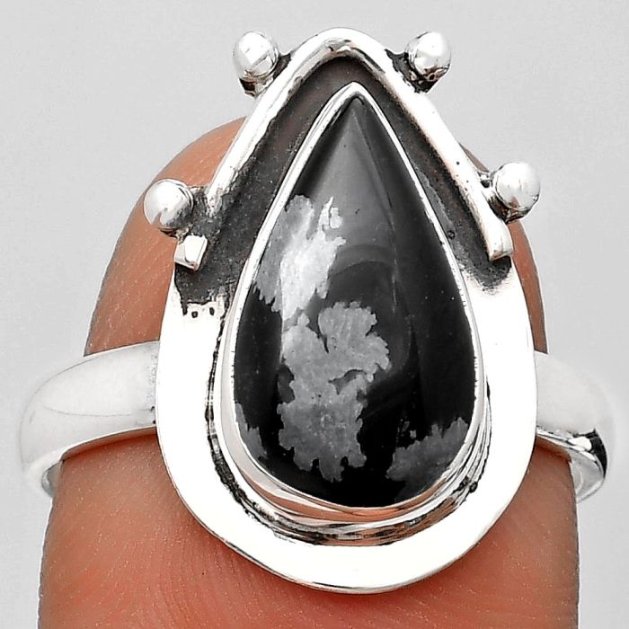 Natural Snow Flake Obsidian Ring size-8.5 SDR187655 R-1513, 8x14 mm