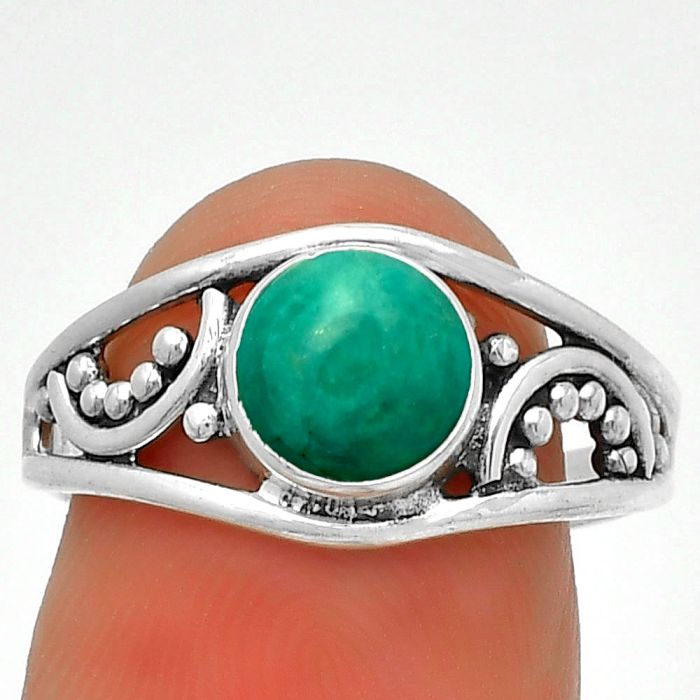 Natural Turquoise Magnesite Ring size-8.5 SDR188079 R-1270, 7x7 mm