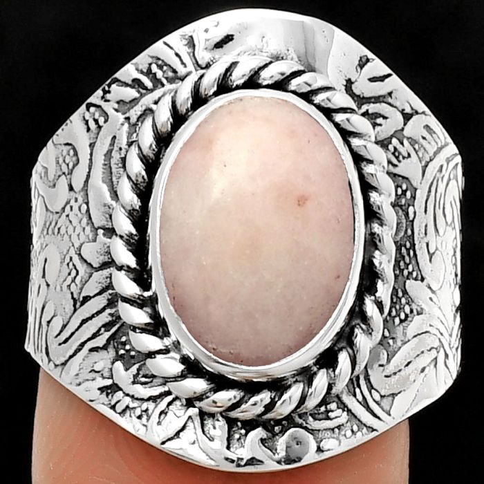 Natural Pink Scolecite Ring size-8 SDR188543 R-1538, 9x12 mm