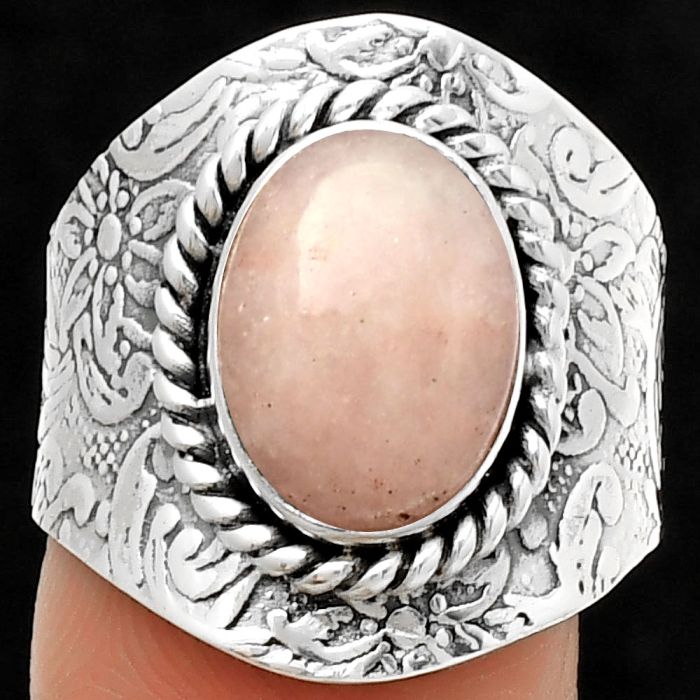 Natural Pink Scolecite Ring size-8 SDR188545 R-1538, 9x12 mm