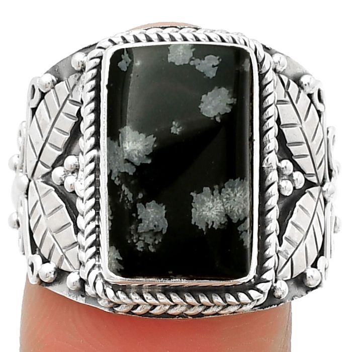 Southwest DesignSnow Flake Obsidian Ring size-7.5 SDR188554 R-1387, 9x14 mm