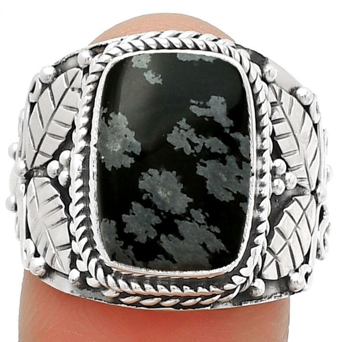 Southwest DesignSnow Flake Obsidian Ring size-7.5 SDR188568 R-1387, 9x13 mm