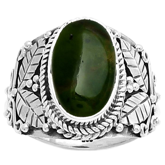 Southwest Design - Natural Chrome Chalcedony Ring size-7.5 SDR188579 R-1387, 8x14 mm