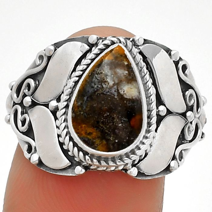 Natural Indian Blanket Jasper Ring size-8.5 SDR188615 R-1507, 7x11 mm