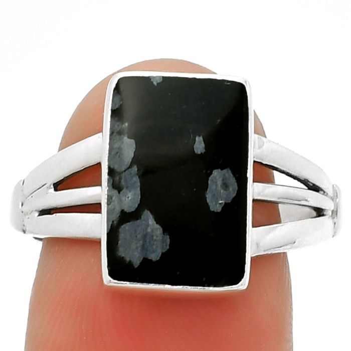 Natural Snow Flake Obsidian Ring size-8.5 SDR188690 R-1003, 9x13 mm