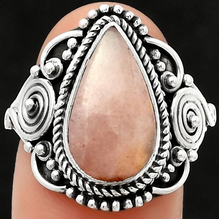 Natural Pink Scolecite Ring size-8 SDR188739 R-1291, 9x15 mm