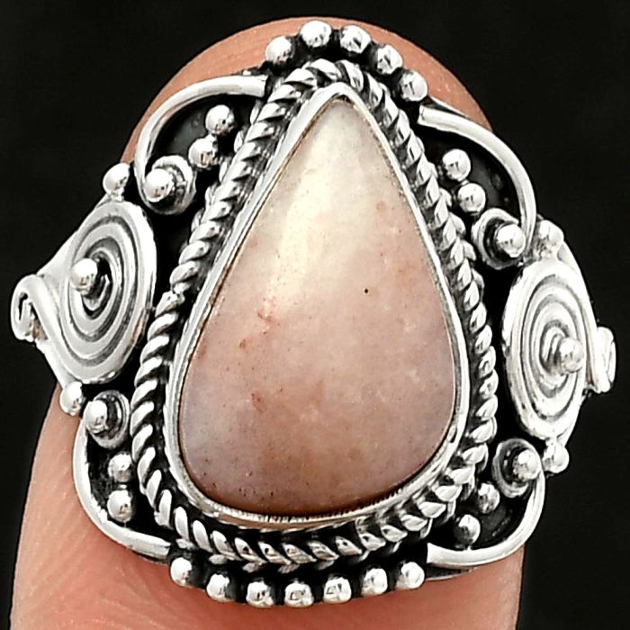 Natural Pink Scolecite Ring size-7.5 SDR188741 R-1291, 9x14 mm