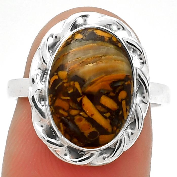 Natural Coquina Fossil Jasper - India Ring size-7 SDR189200 R-1083, 9x14 mm