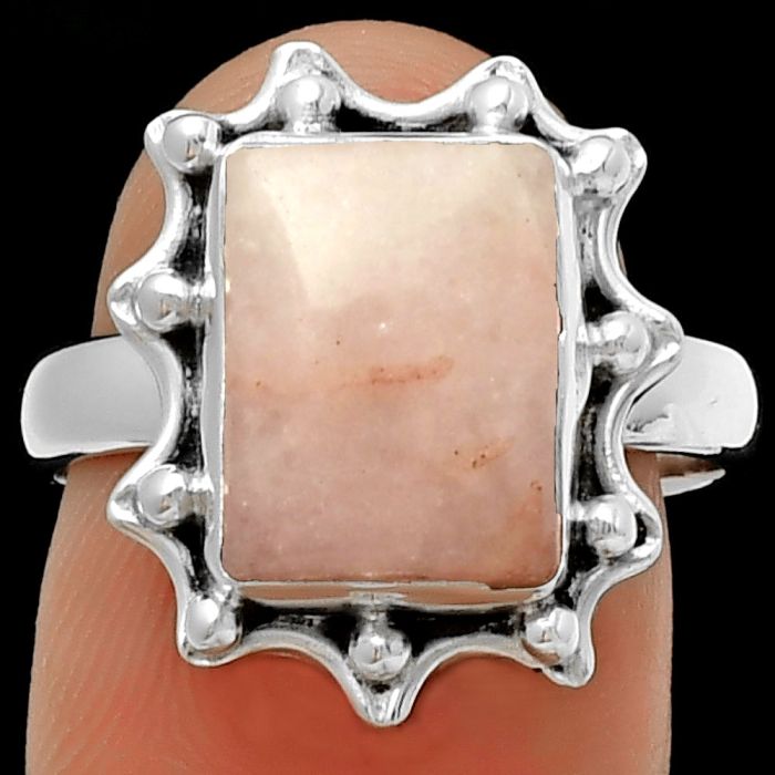 Natural Pink Scolecite Ring size-7.5 SDR189930 R-1189, 9x12 mm