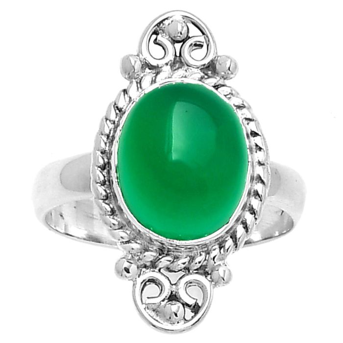 Natural Green Onyx Ring size-7 SDR189945 R-1500, 10x12 mm