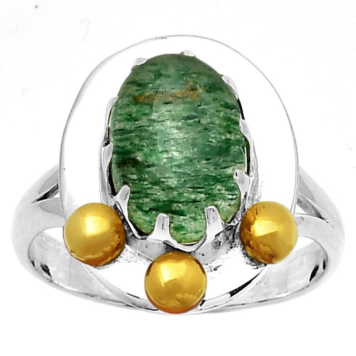 Two Tone - Natural Green Aventurine Ring size-8.5 SDR189991 R-1503, 8x12 mm