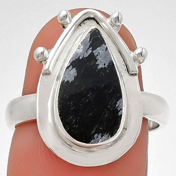 Natural Snow Flake Obsidian Ring size-7 SDR190346 R-1513, 8x14 mm