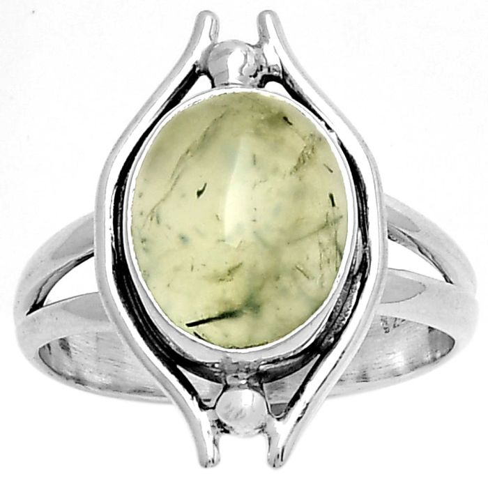 Natural Prehnite Ring size-8.5 SDR190776 R-1663, 10x12 mm