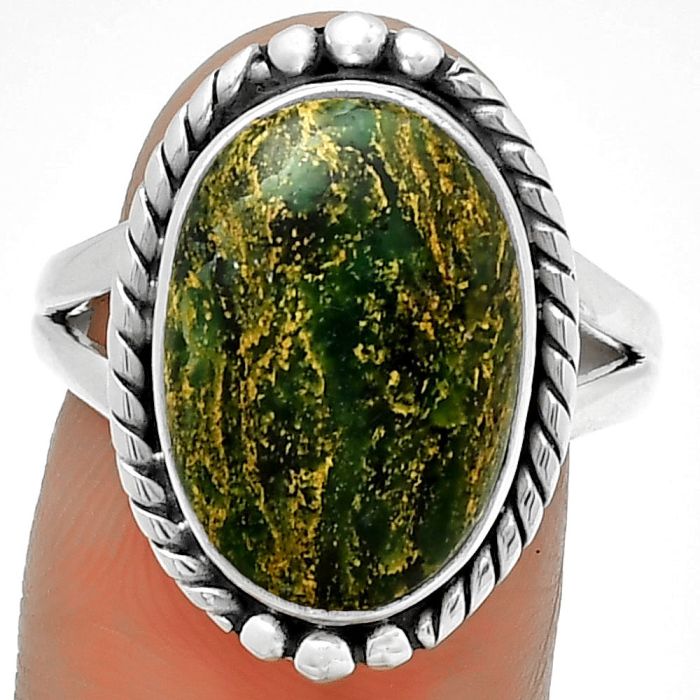 Natural Green Fuchsite Ring size-8.5 SDR191102 R-1253, 11x16 mm