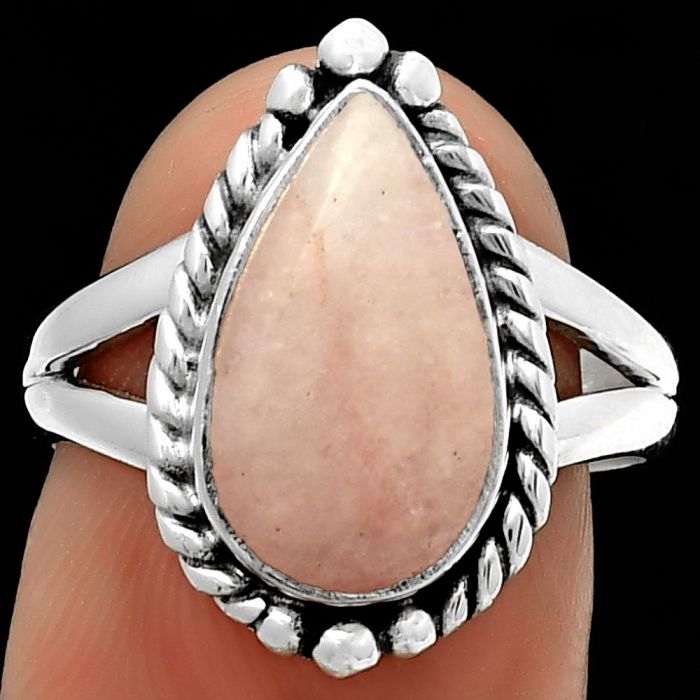 Natural Pink Scolecite Ring size-7.5 SDR191127 R-1253, 8x14 mm