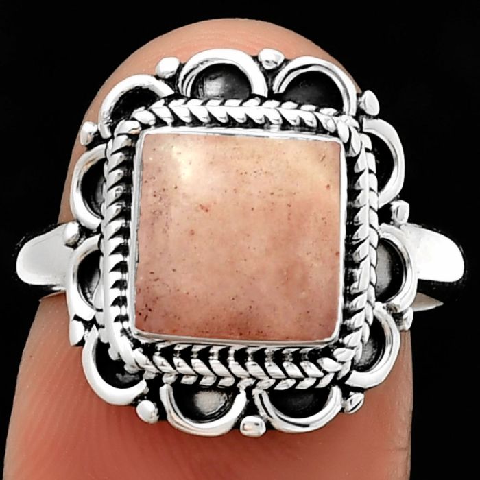 Natural Pink Scolecite Ring size-7 SDR191286 R-1256, 8x8 mm