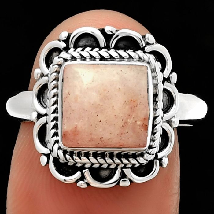 Natural Pink Scolecite Ring size-8 SDR191288 R-1256, 8x8 mm