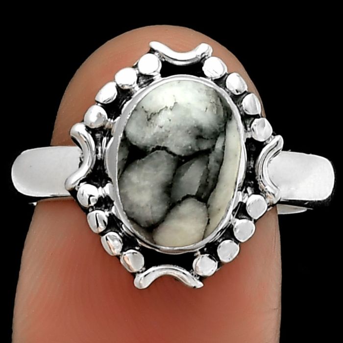 Natural Pinolith Stone Ring size-9 SDR191354 R-1071, 8x11 mm