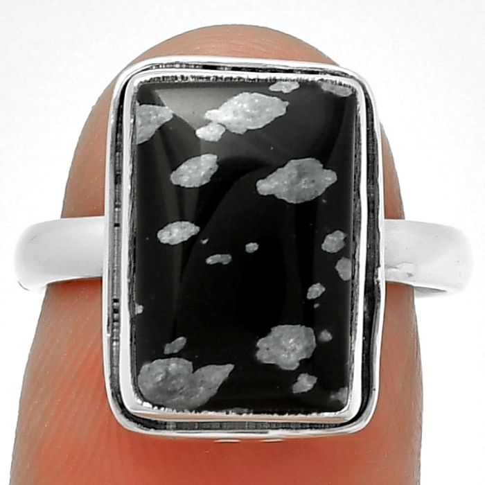 Natural Snow Flake Obsidian Ring size-7 SDR191455 R-1499, 9x14 mm