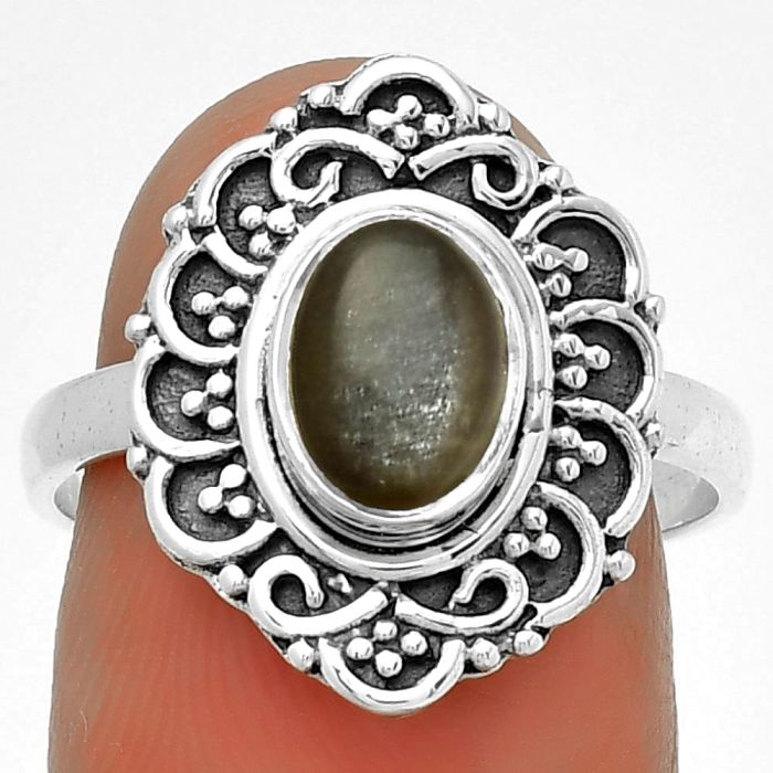 Natural Gray Moonstone Ring size-8 SDR191696 R-1147, 6x8 mm